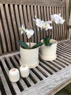 Set kwantum bloempotten met kandelaars orchideen, Rond, Ophalen of Verzenden, Zo goed als nieuw, Aardewerk