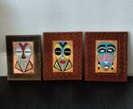 Tribal Art emaille koper hout muur decoratie 3x kleurrijk, Ophalen