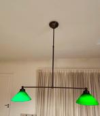 Hanglamp messing voor boven tafel met groene glazen kapjes, Ophalen, Klassiek, Zo goed als nieuw, 75 cm of meer