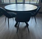 Houten eettafel met metalen spinpoot, Huis en Inrichting, Tafels | Eettafels, Ophalen, 100 tot 150 cm, Rond, Zo goed als nieuw