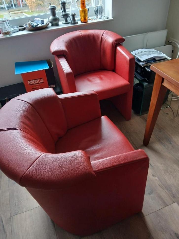 4 stuks Rolf Benz 390 Rood lederen fauteuils, Huis en Inrichting, Fauteuils, Zo goed als nieuw, Leer, 50 tot 75 cm, 75 tot 100 cm