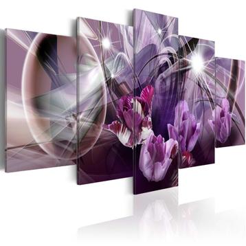 832 Modern Paars Bloemen 5 Luik Canvas Schilderij 200x100cm beschikbaar voor biedingen