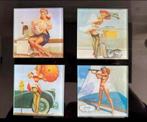 Glazen onderzetters pin up girls - Vintage, Ophalen of Verzenden, Zo goed als nieuw, Glas of Kopje