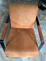Cognac fauteuil met metalen leuningen, Ophalen, 75 tot 100 cm, Zo goed als nieuw, Metaal