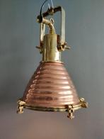 Meerdere grote (37 x 45cm)koper/messing scheepslichten. 1960, Gebruikt, Verzenden, Industrieel, vintage, Glas