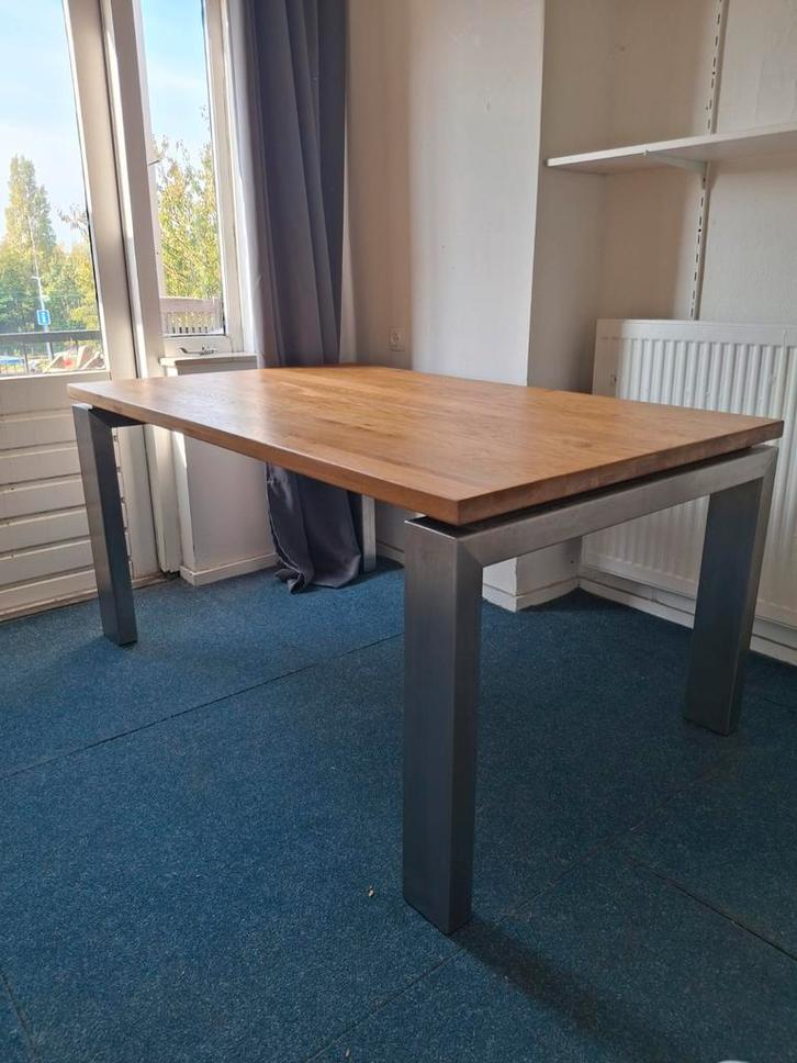 Houten eettafel met metalen poten MOET WEG 158x100x75, Huis en Inrichting, Tafels | Eettafels, 100 tot 150 cm, 150 tot 200 cm