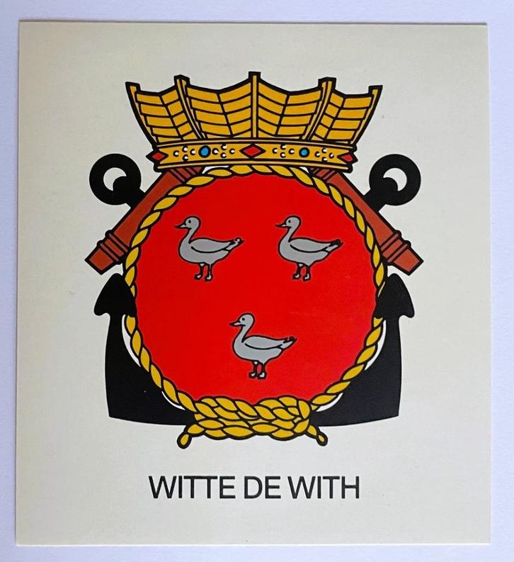 Hr.Ms. Witte de With [F813] - oude sticker - 1980's, Verzamelen, Militaria | Algemeen, Marine, Overige typen, Nederland, Ophalen of Verzenden