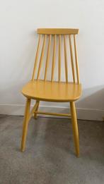 Vintage spijlenstoel - hout - geel / “Indian Yellow” F&B, Ophalen, Overige kleuren, Vintage jaren 70 Scandinavian design, Zo goed als nieuw