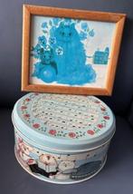 Blik poezen & muzieknoten Ø14 x 6.5cm + lijstje - vintage, Verzamelen, Blikken, Ophalen of Verzenden, Gebruikt, Overige