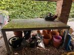 Tuintafel met hardstenen blad, Tuin en Terras, Ophalen of Verzenden, Gebruikt, Metaal, Overige typen