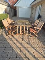 Teakhouten tuintafel met 4 stoelen en tuinbank, Ophalen of Verzenden, Gebruikt, Teakhout