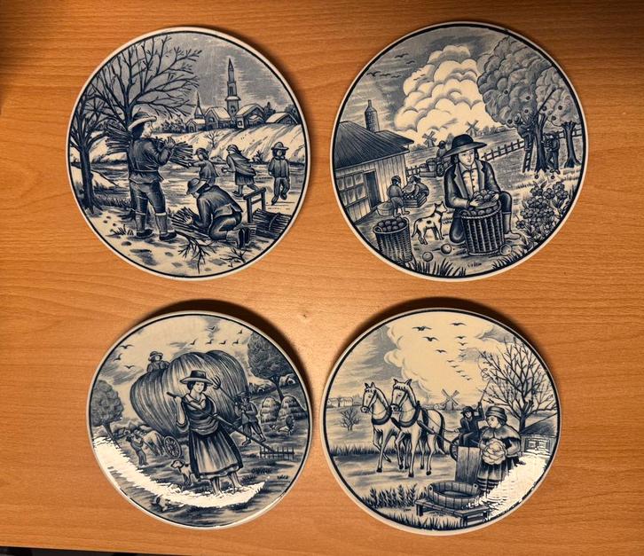 Set van 4 Delfts Blauwe wandbordjes – 19 cm – handwerk, Huis en Inrichting, Woonaccessoires | Wanddecoraties, Ophalen of Verzenden