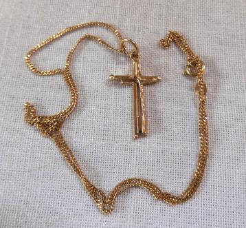 14 kr gouden kruishanger aan 14 kr gouden ketting beschikbaar voor biedingen