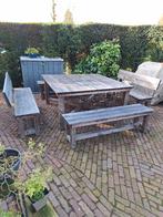 Tuintafelset 160 met 4 banken douglashout, Tuin en Terras, Ophalen, Gebruikt, Vierkant, Hout