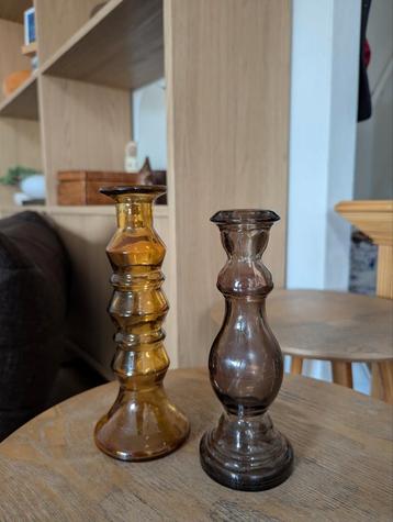 Vintage look Glazen Kandelaren Set dille & kamille beschikbaar voor biedingen