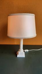 Vintage schemerlamp, tafellamp op onyx voet en linnen kap, Overige materialen, Gebruikt, Vintage, Ophalen of Verzenden