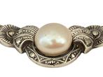Vintage zilveren collier, choker, met parel en markasiet., Verzenden, Zilver, Ketting, Met edelsteen