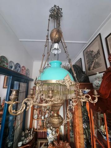 Antieke Lampe Belge. Olielamp met 9 kandelaars. 150 x 70 cm. beschikbaar voor biedingen