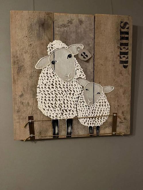 Steigerhout schapenschilderij en deco, Huis en Inrichting, Woonaccessoires | Wanddecoraties, Zo goed als nieuw, Ophalen