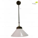 Antiek oude Koperen Plafondlamp op Schuifstang, Huis en Inrichting, Gebruikt, Ophalen of Verzenden, Glas, Nvt