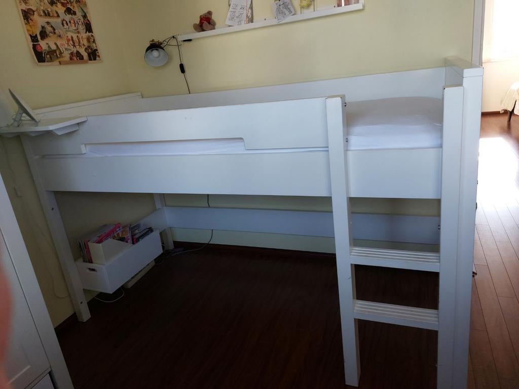 Bopita halfhoogslaper wit 90 x 200 + bak + plankje + matras, Ophalen, Zo goed als nieuw