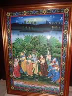 *Prachtige grote antieke Indische schilderij met mooie kader, Antiek en Kunst, Ophalen of Verzenden