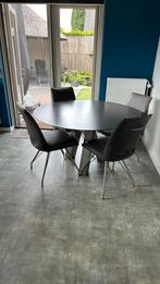 Eetkamer tafel en 5 stoelen, 100 tot 150 cm, Modern/ desigh, Rond, Ophalen of Verzenden