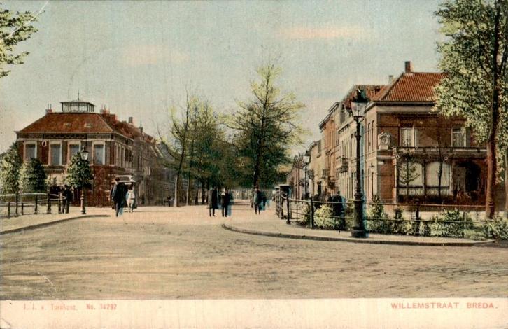 Breda - Willemstraat, Verzamelen, Ansichtkaarten | Nederland, Gelopen, Noord-Brabant, Voor 1920, Ophalen of Verzenden
