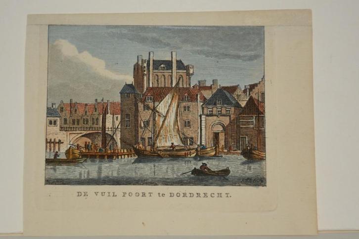 DORDRECHT VUILPOORT Handgekleurde Gravure JAN BULTHUIS G88, Antiek en Kunst, Kunst | Etsen en Gravures, Verzenden