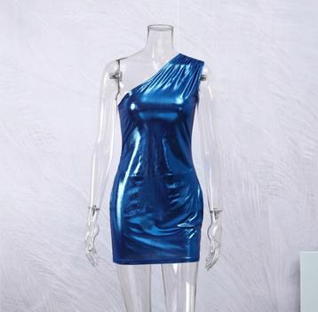 Korte blauwe dames jurk sexy mini off shoulder strak jurkje beschikbaar voor biedingen