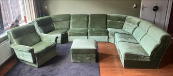 8-delige velvet groen velour modulebank hoekbank jaren 70 beschikbaar voor biedingen
