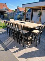 Steigerhouten bartafel met vuurhaard en 10 krukken., Ophalen, Nieuw