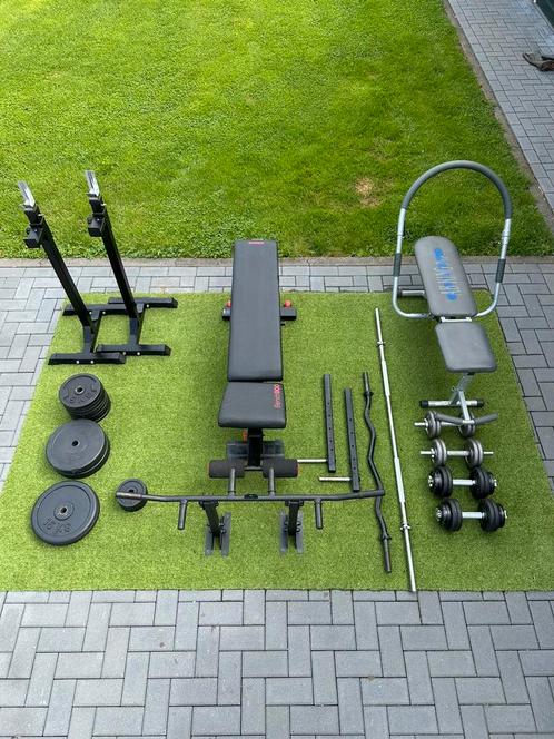 Bankdrukbank, fitnessbank, halterset, Sport en Fitness, Fitnessmaterialen, Zo goed als nieuw, Fitnessbank, Armen, Benen, Borst
