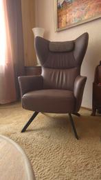 Oorfauteuil Leer/Stof - bruin, stevige zit, als nieuw, Huis en Inrichting, Fauteuils, Ophalen, Metaal, 75 tot 100 cm, Zo goed als nieuw
