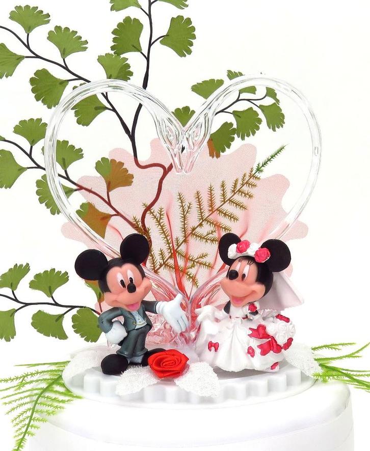 Disney bruidstaart topper Mickey en Minnie met zwanen., Hobby en Vrije tijd, Feestartikelen, Nieuw, Versiering, Geboorte of Huwelijk