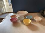 Vintage Gouda Plateel Pinda Set - Retro Pastel, Gebruikt, Ophalen of Verzenden, Schaal of Schalen, Overige stijlen