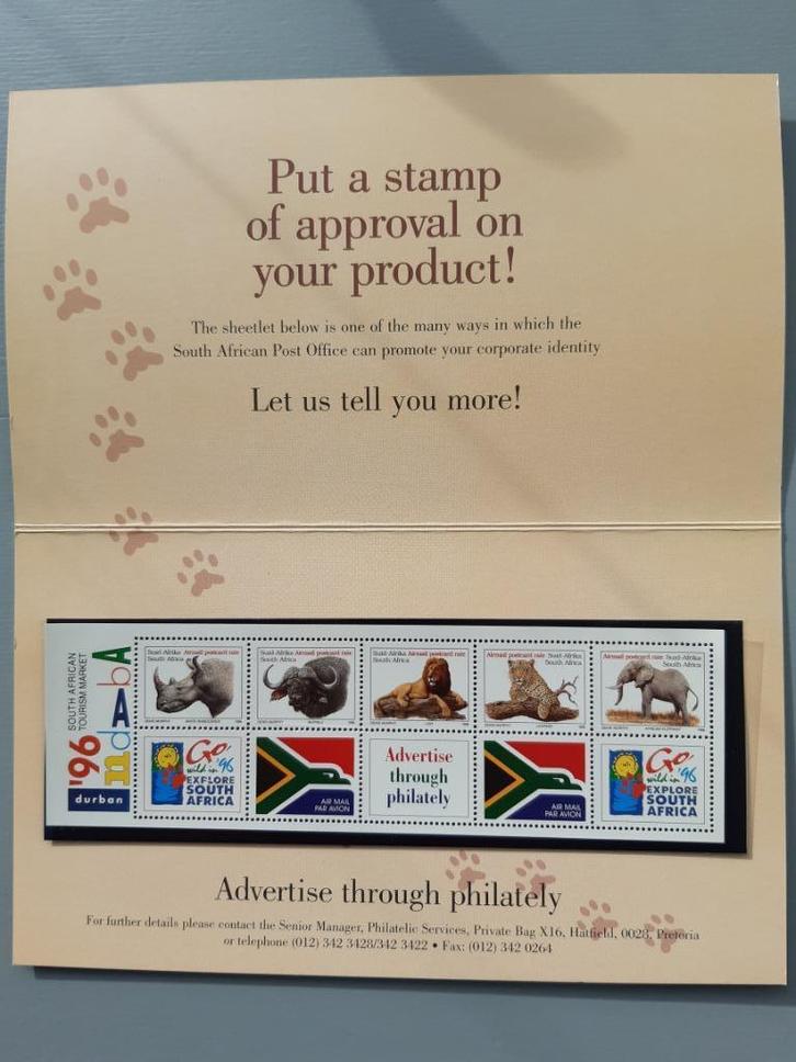 Zuid Afrika, postzegelmapje Indaba 1996, Big 5, € 5,00, Postzegels en Munten, Postzegels | Afrika, Postfris, Zuid-Afrika, Ophalen of Verzenden