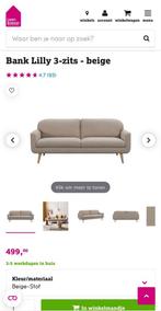 Lilly 3-zits bank beige - Leen Bakker (Zo goed als nieuw), Huis en Inrichting, Banken | Bankstellen, Driepersoons, 75 tot 100 cm