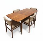 Vintage teakhouten tafel 4 stoelen Midcentury uitschuifbaar, Ophalen of Verzenden
