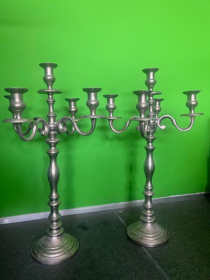 2 Vintage 5-armige Kandelaars - 21 diner!, Huis en Inrichting, Woonaccessoires | Kandelaars en Kaarsen, Gebruikt, Kandelaar, 25 tot 50 cm
