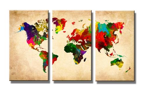 Nieuw * 3 Luik van Canvas * Wereldkaart Colors 90x160cm, Antiek en Kunst, Kunst | Schilderijen | Modern, Ophalen of Verzenden