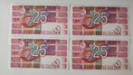 Bankbiljetten 4x 25 gulden 1989 opvolgende nummers UNC, Postzegels en Munten, Bankbiljetten | Nederland, Ophalen of Verzenden
