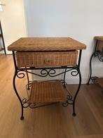 Set van 2 rotan nachtkastjes met lade, Huis en Inrichting, Tafels | Bijzettafels, 45 tot 60 cm, Minder dan 55 cm, Gebruikt, Vierkant