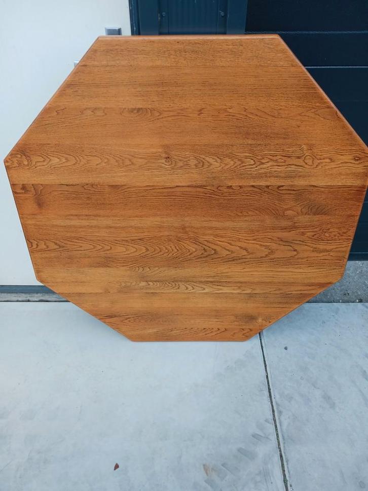 Massief Eiken 8 hoekig tafelblad. Incl. Eiken tafelpoot., Huis en Inrichting, Tafels | Salontafels, Gebruikt, Minder dan 50 cm