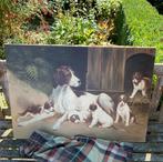 Groot olieverf scilderij hondenfamilie, Antiek en Kunst, Ophalen