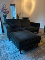 Donkergroene velours meubelset, bank, hocker en fauteuil, Huis en Inrichting, Banken | Complete zithoeken, Ophalen, Gebruikt