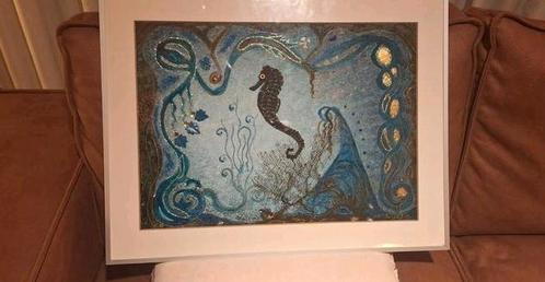 Ine Veen “Zeepaardje” met bladgoud en halfedelstenen., Antiek en Kunst, Kunst | Schilderijen | Abstract, Ophalen of Verzenden