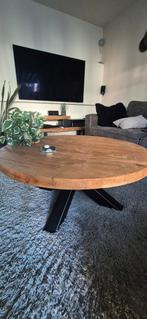 Teakhouten Salontafel met Industrieel Onderstel, Ophalen, Gebruikt, Rond, Metaal