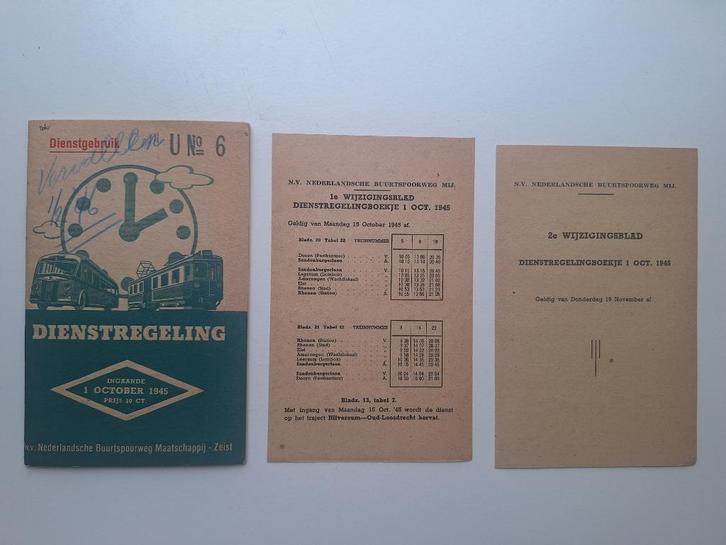 N.B.M. ZEIST DIENSTREGELING INGAANDE - 1 OCTOBER 1945, Verzamelen, Spoorwegen en Tramwegen, Zo goed als nieuw, Bus of Metro, Boek of Tijdschrift