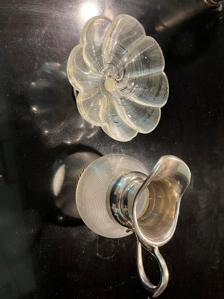 Antiek Glazen Melkkannetje & Schaaltje, Antiek en Kunst, Antiek | Glas en Kristal, Ophalen of Verzenden